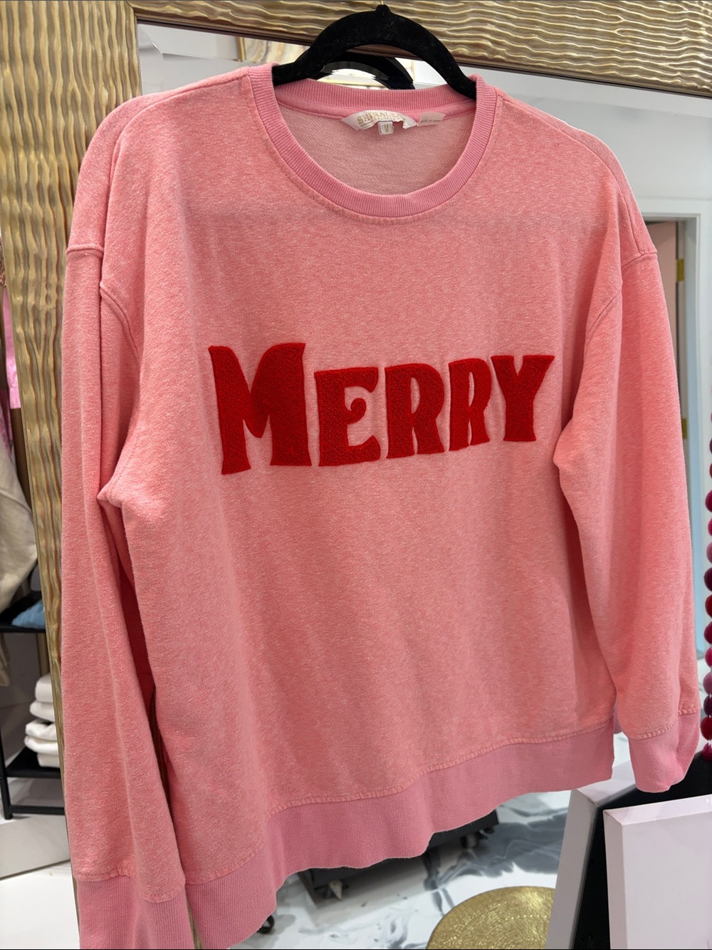 Shiraleah Pink Sweatshirt with Red MERRY Graphic